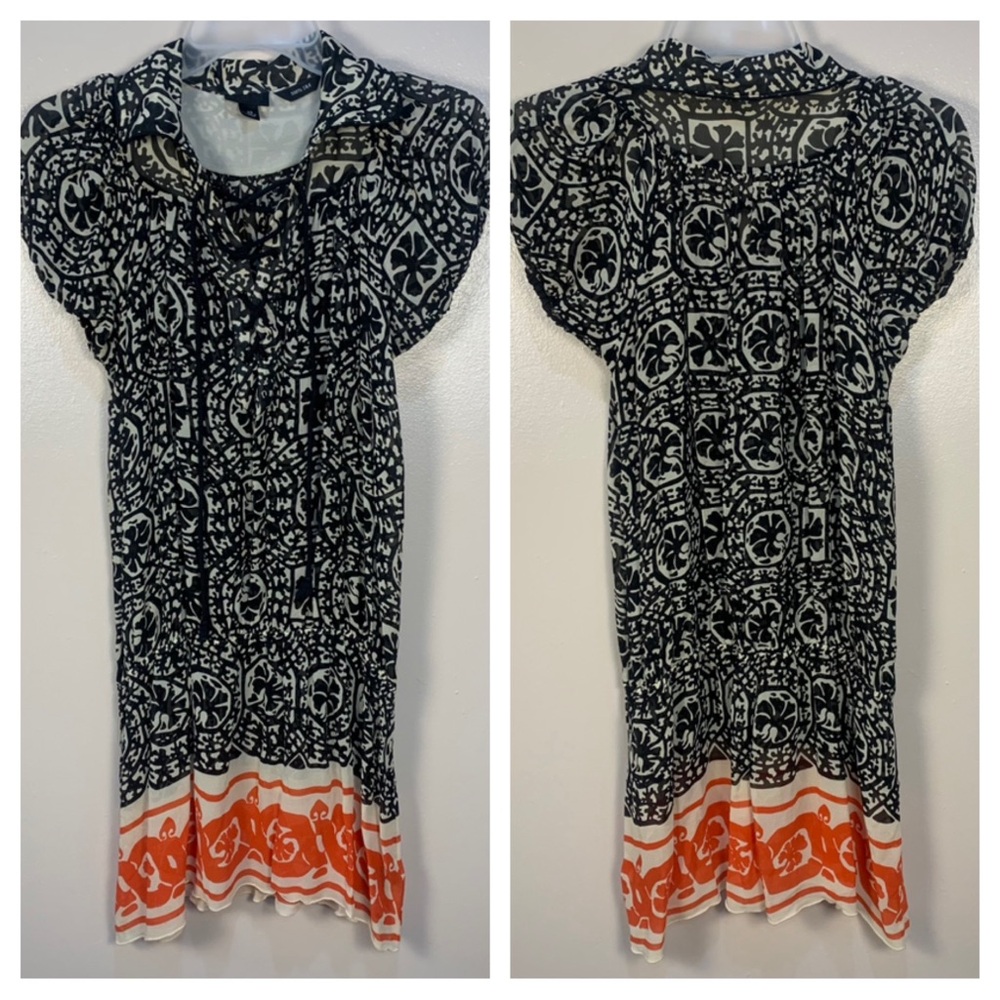 Anna Sui 100% Silk Geometric Silk Lace Front Sheer Dress